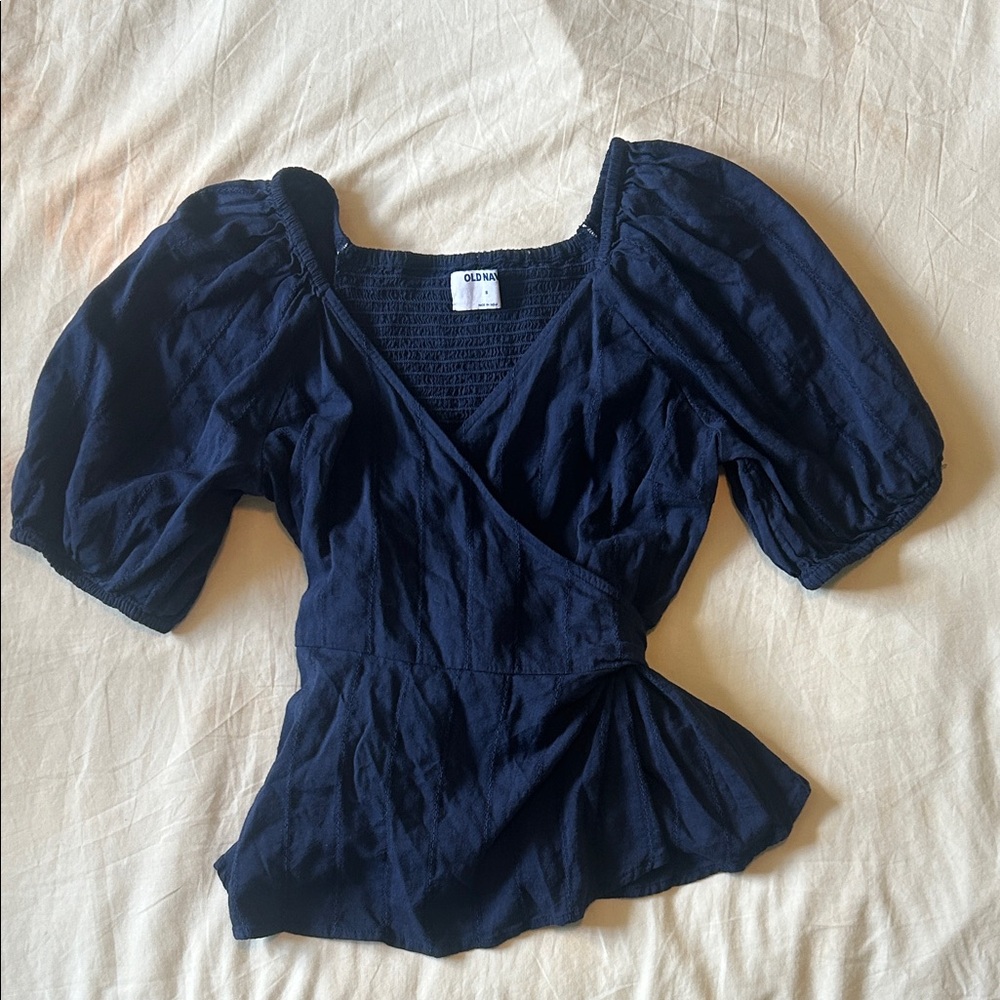 Old Navy Blue Puff Sleeve Wrap Blouse